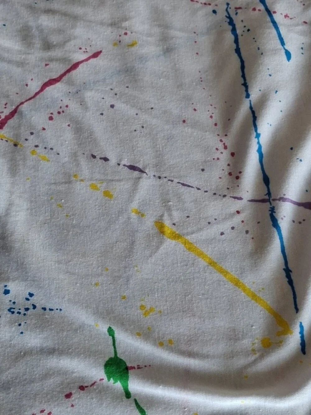 Vintage Knit Stretch Fabric-White With Paint Splatters-Pink Blue 1.5yd x 54
